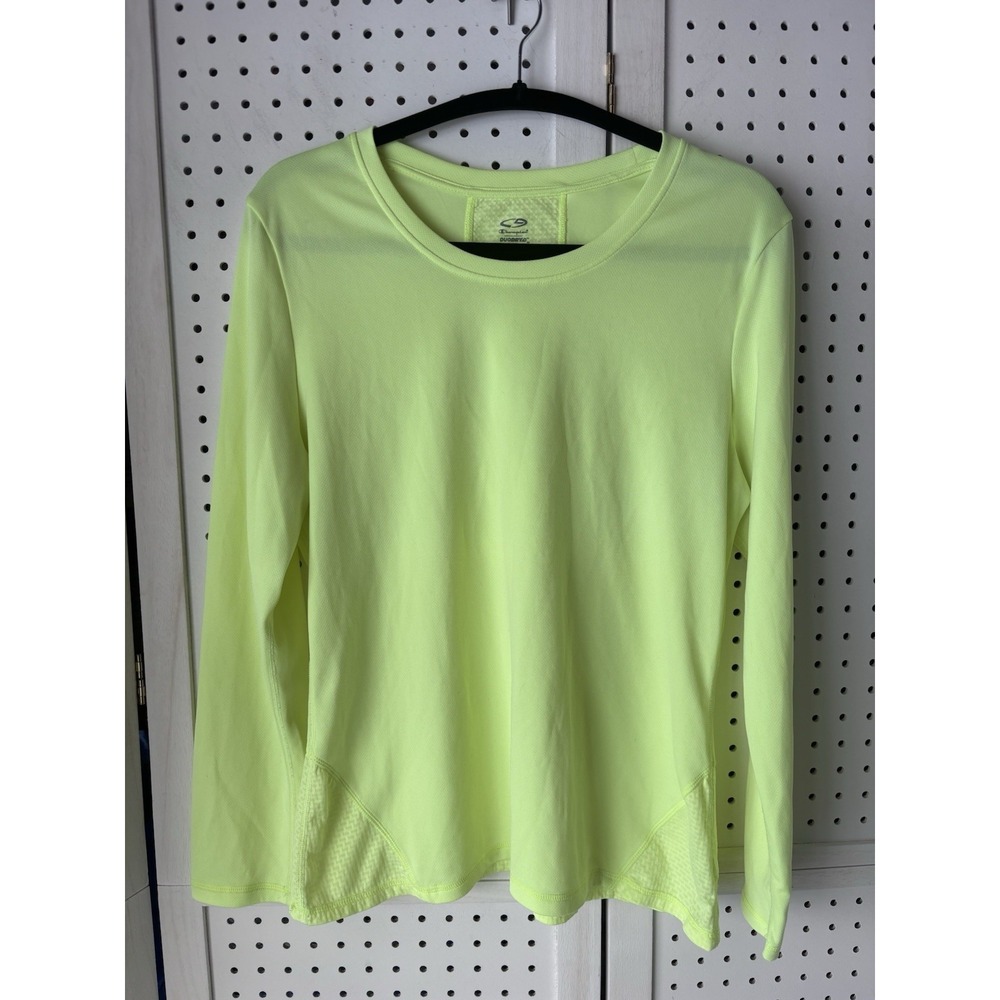 Champion Duo Dry Women's Lg Neon Yellow Long SLV Athletic Tee Shirt